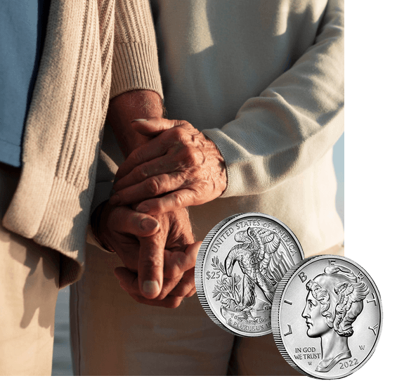 Elderly person holding gold coins